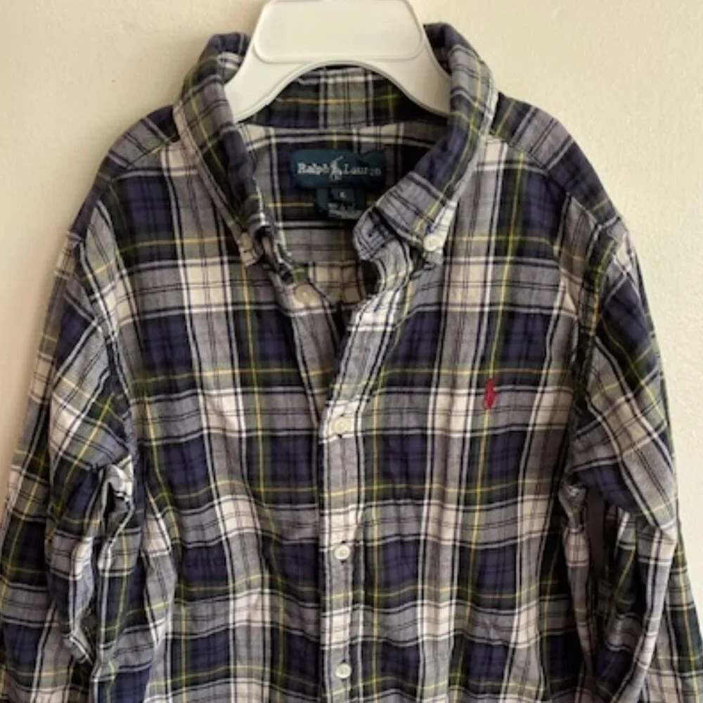 RALPH LAUREN Boys Blue Plaid Tartan Button Down Shirt Long Sleeve 6